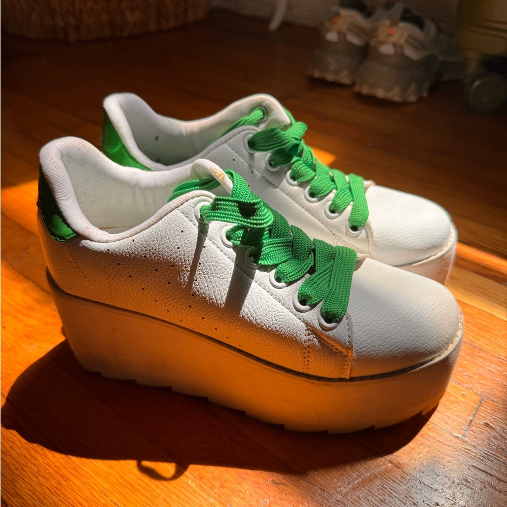 Green and White Platform Sneakers
